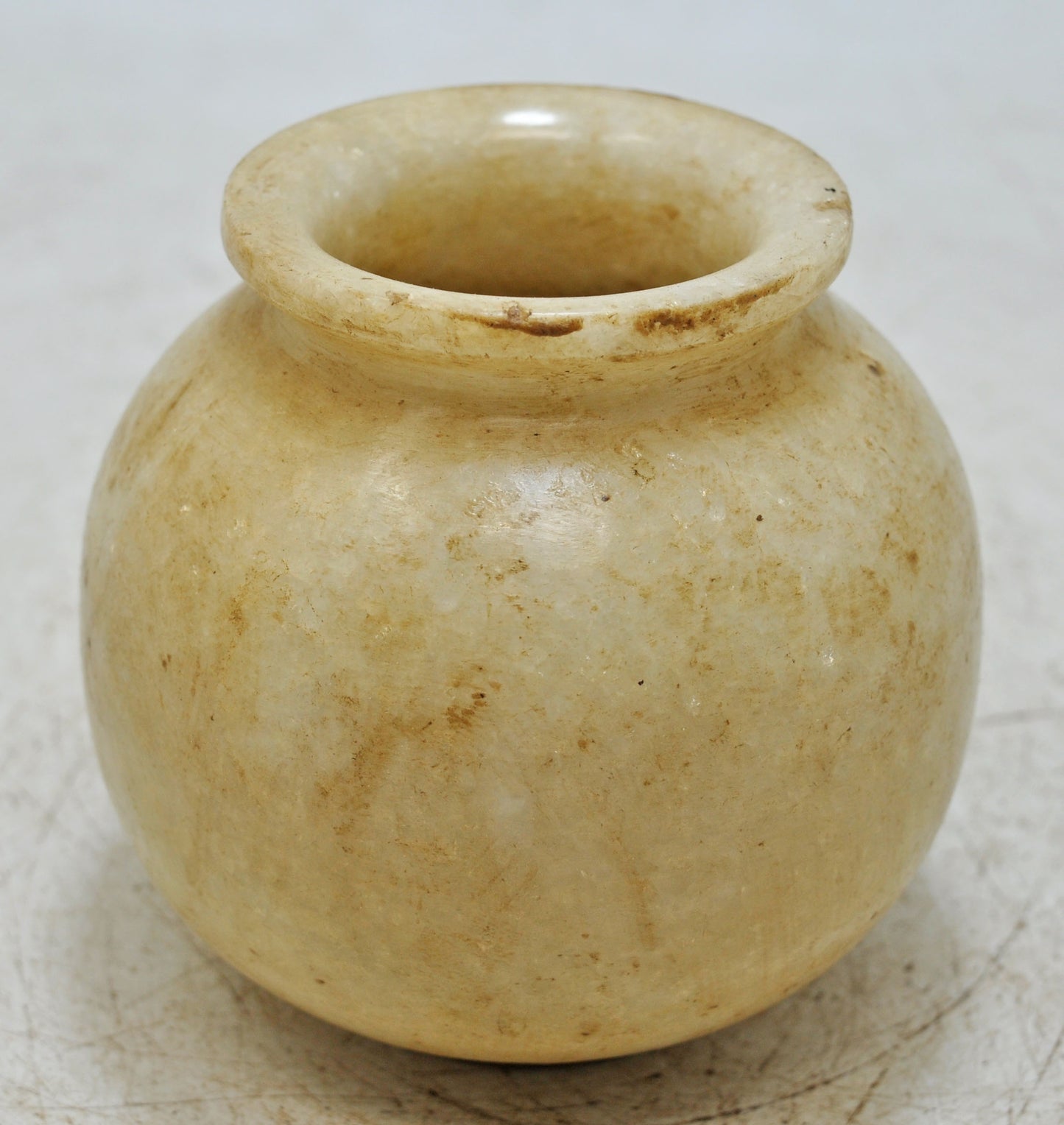Vintage White Marble Round Water Lota Pot Original Old Fine Hand Carved