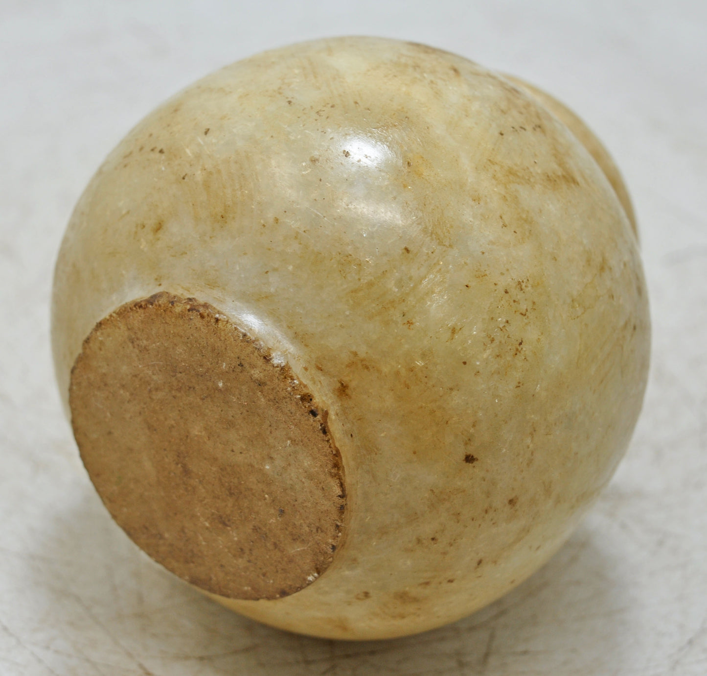 Vintage White Marble Round Water Lota Pot Original Old Fine Hand Carved