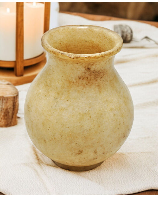 Vintage White Marble Round Water Lota Pot Original Old Fine Hand Carved