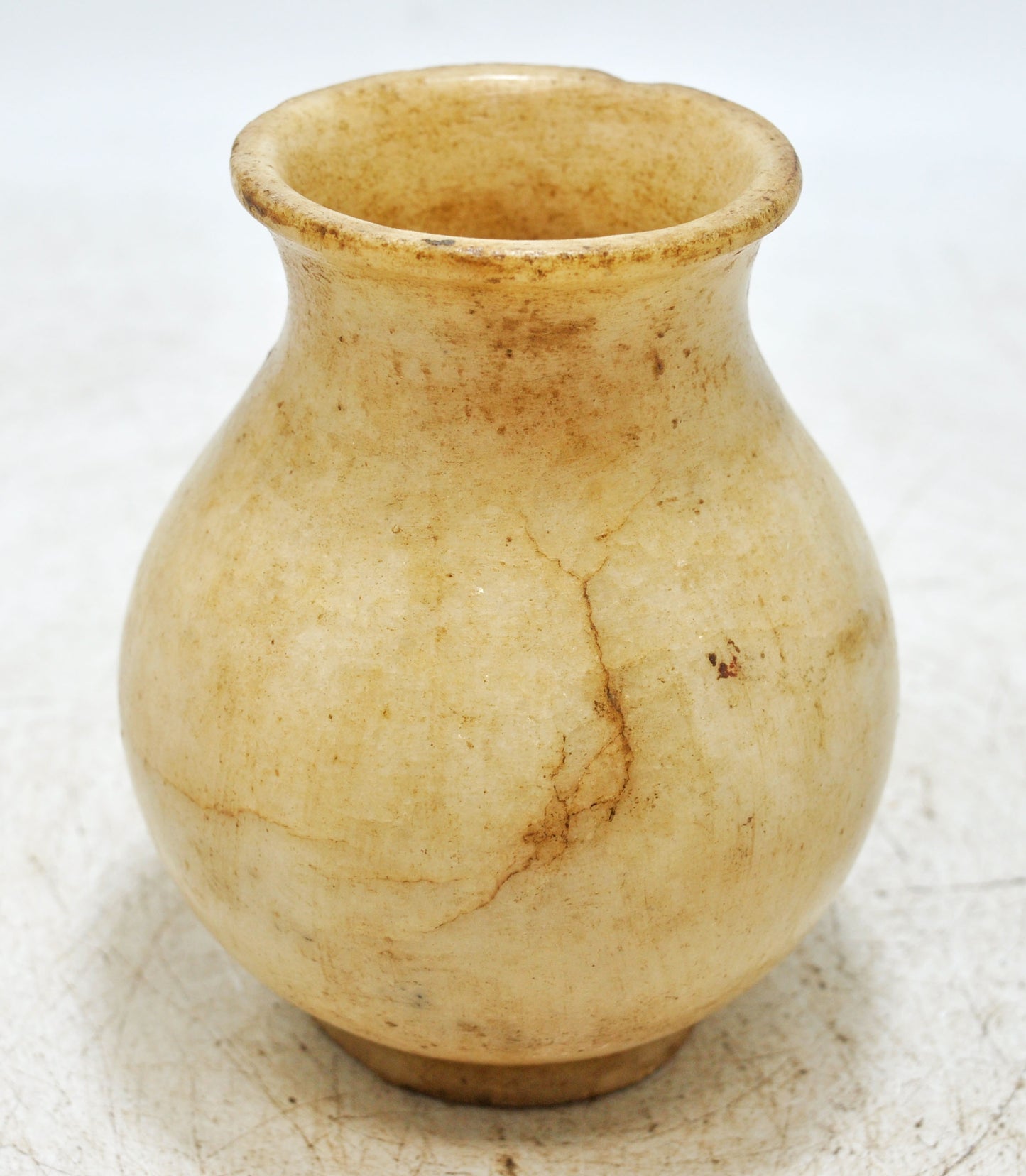 Vintage White Marble Round Water Lota Pot Original Old Fine Hand Carved