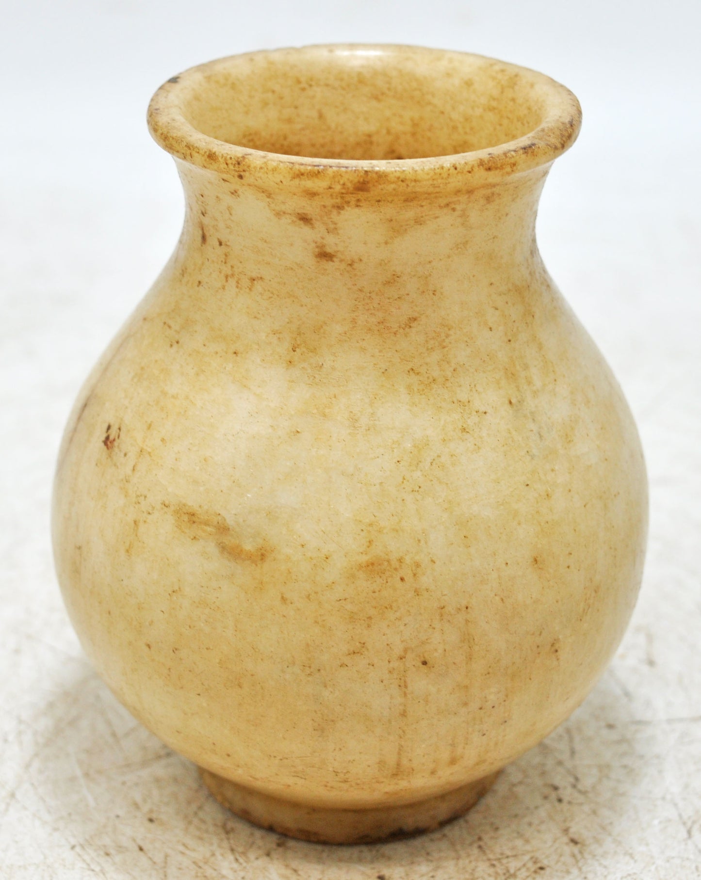 Vintage White Marble Round Water Lota Pot Original Old Fine Hand Carved