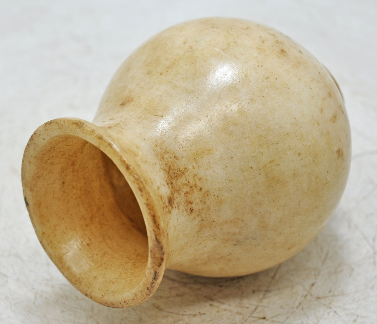 Vintage White Marble Round Water Lota Pot Original Old Fine Hand Carved