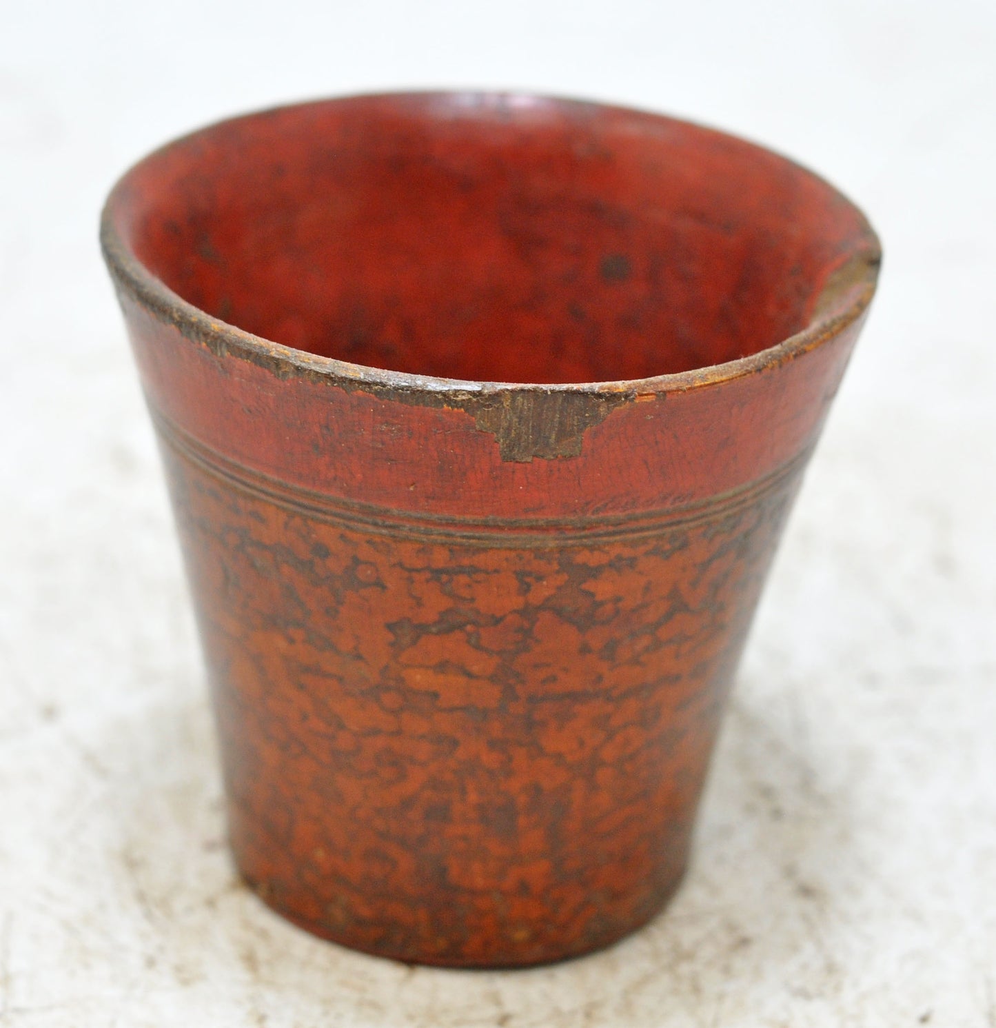 Antique Wooden Small Miniature Drinking Cup Glass Original Old Lacquer Painted