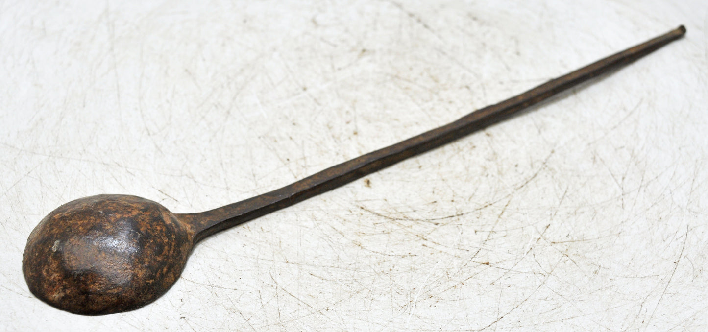 Antique Iron Kitchenware Long Serving Spoon Original Old Hand Crafted