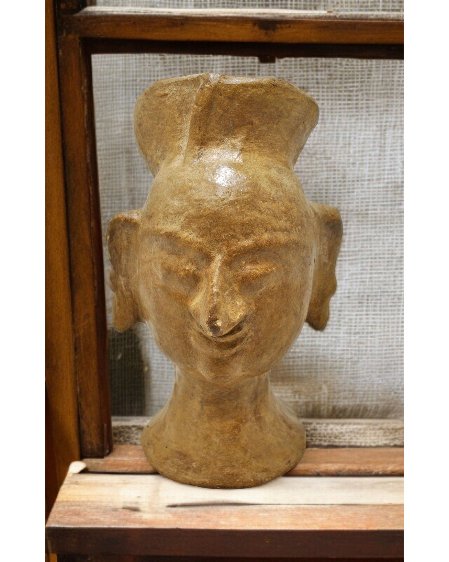 Antique Paper Mache Man Head Face Bust Figurine Original Old Hand Crafted