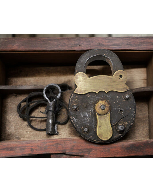 Antique Iron Brass Pad Lock Original Old Hand Crafted Working Condition