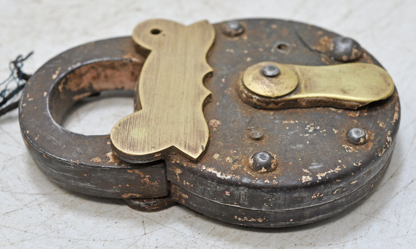 Antique Iron Brass Pad Lock Original Old Hand Crafted Working Condition