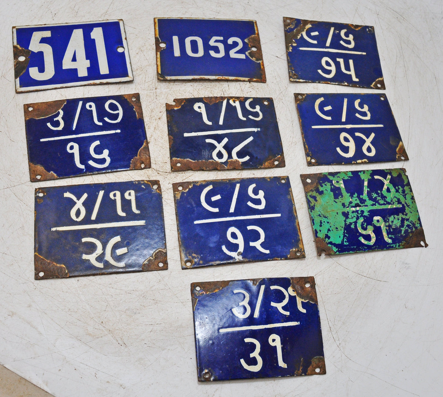 Antique Iron Enamel Porcelain Lot of 10 Signs Original Old Hand Crafted