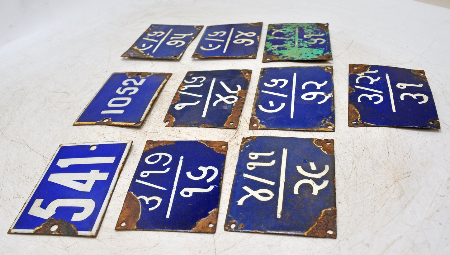 Antique Iron Enamel Porcelain Lot of 10 Signs Original Old Hand Crafted