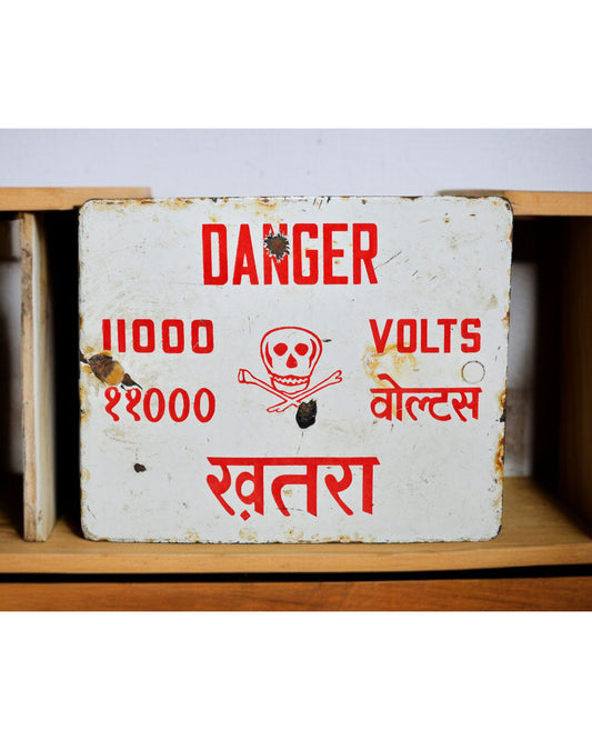 Antique Iron Enamel Porcelain Danger Sign Board Original Old Hand Crafted