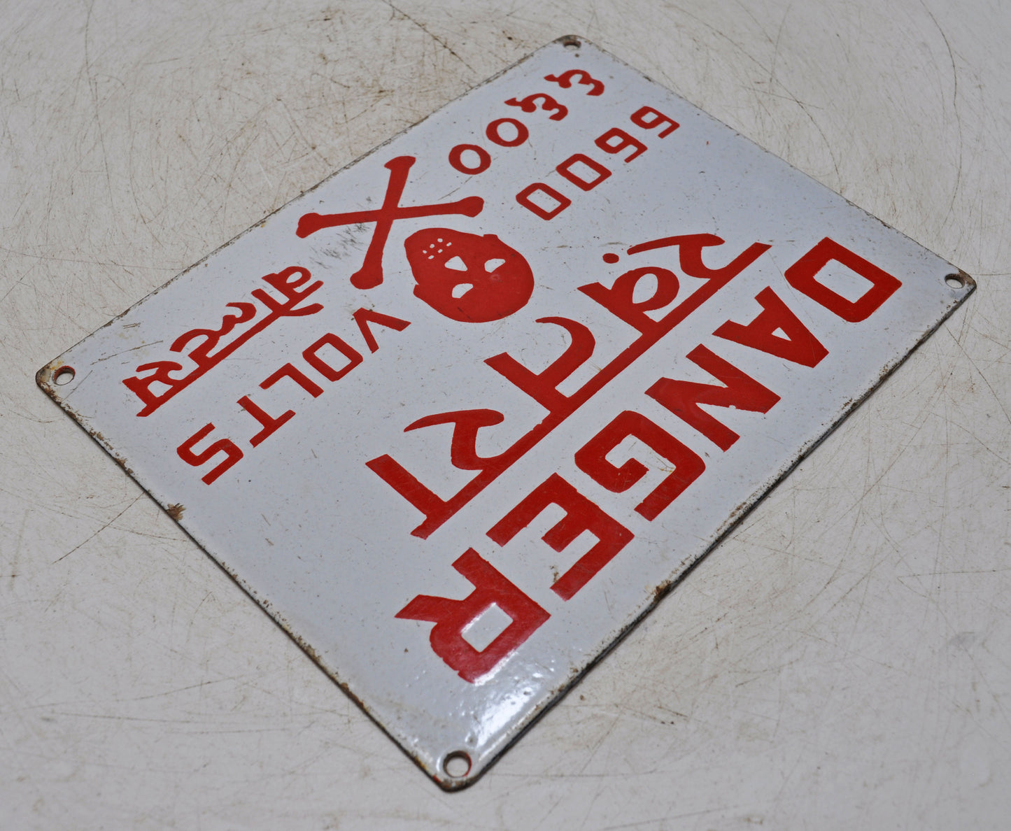 Antique Iron Enamel Porcelain Danger Sign Board Original Old Hand Crafted