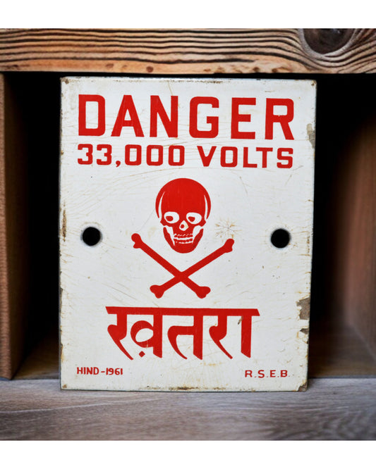 Antique Iron Enamel Porcelain Danger Sign Board Original Old Hand Crafted