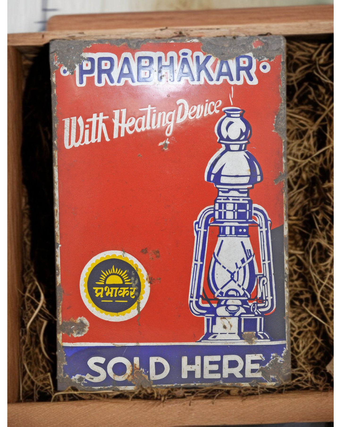 Antique Iron Enamel Porcelain Ad Sign Prabhakar Lanterns Original Old Glossy Colors