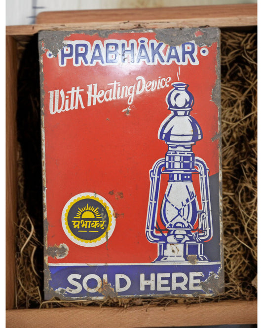 Antique Iron Enamel Porcelain Ad Sign Prabhakar Lanterns Original Old Glossy Colors
