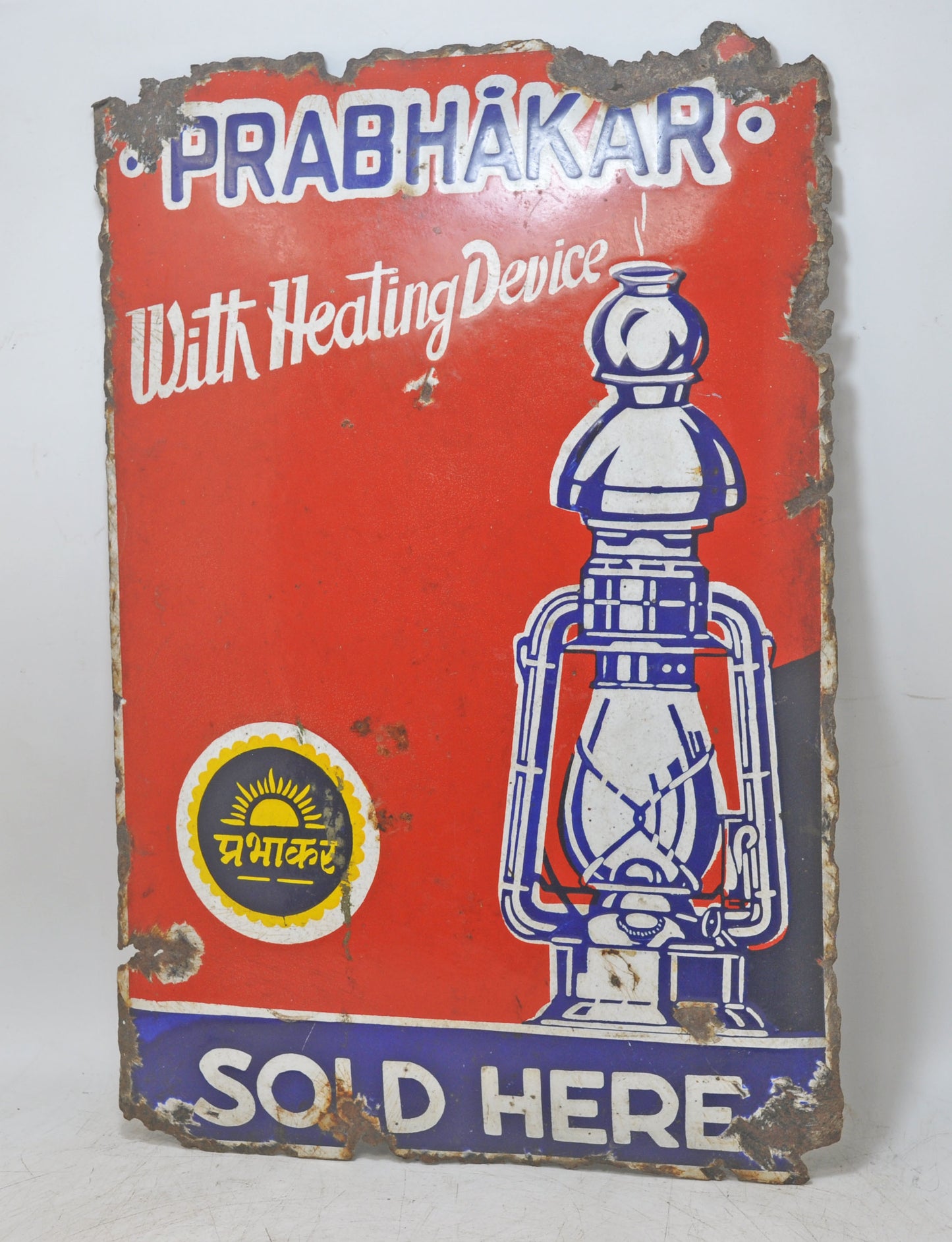 Antique Iron Enamel Porcelain Ad Sign Prabhakar Lanterns Original Old Glossy Colors