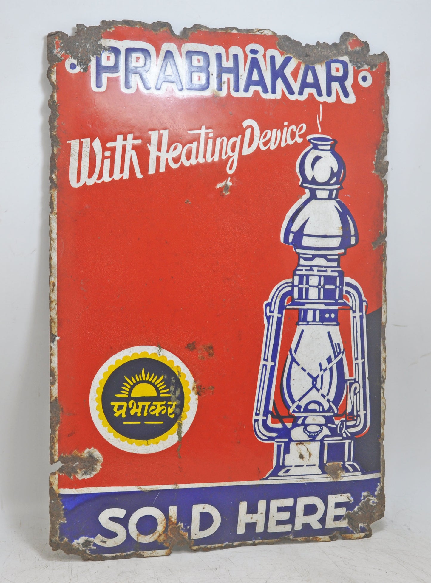 Antique Iron Enamel Porcelain Ad Sign Prabhakar Lanterns Original Old Glossy Colors