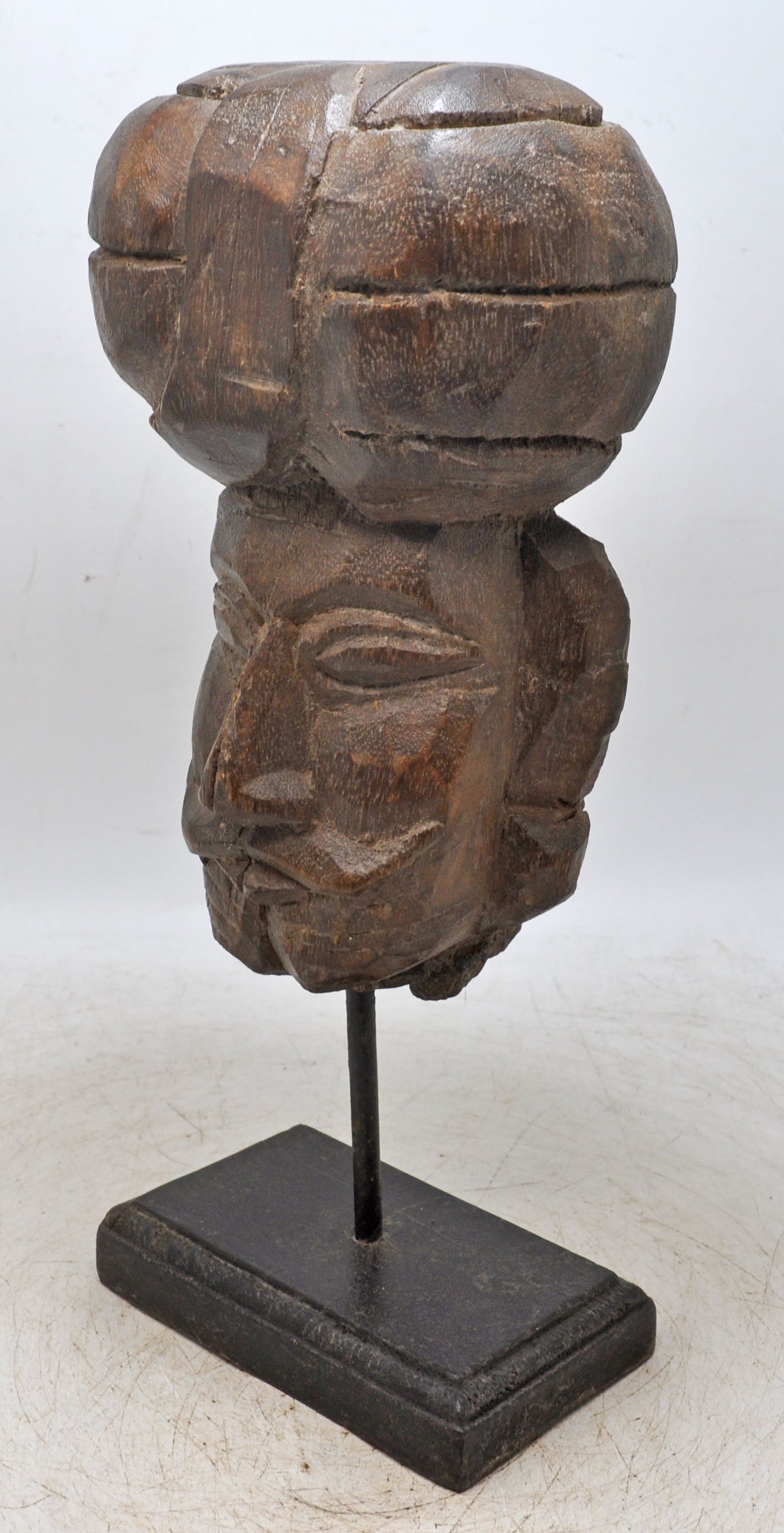 Vintage Wooden Man Head Figurine Original Old Hand Carved