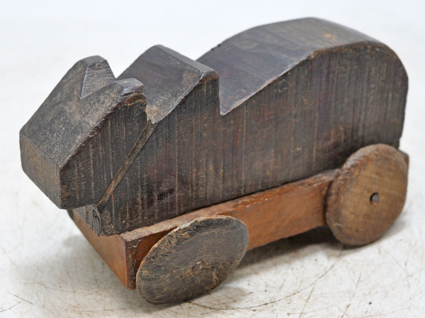 Antique Wooden Cow on Wheels Figurine Original Old Hand Carved