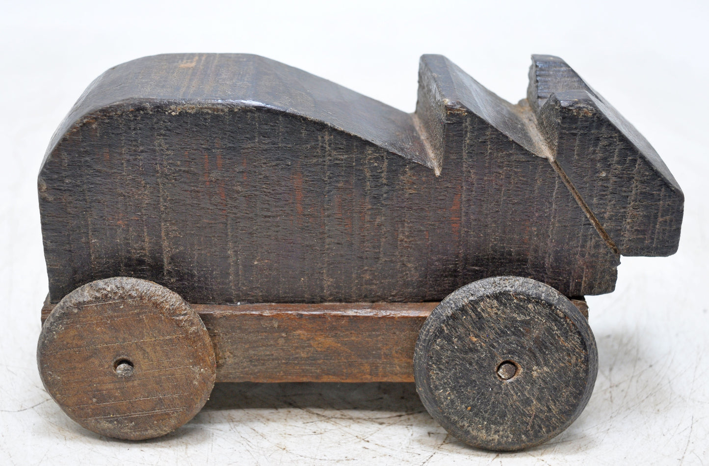 Antique Wooden Cow on Wheels Figurine Original Old Hand Carved