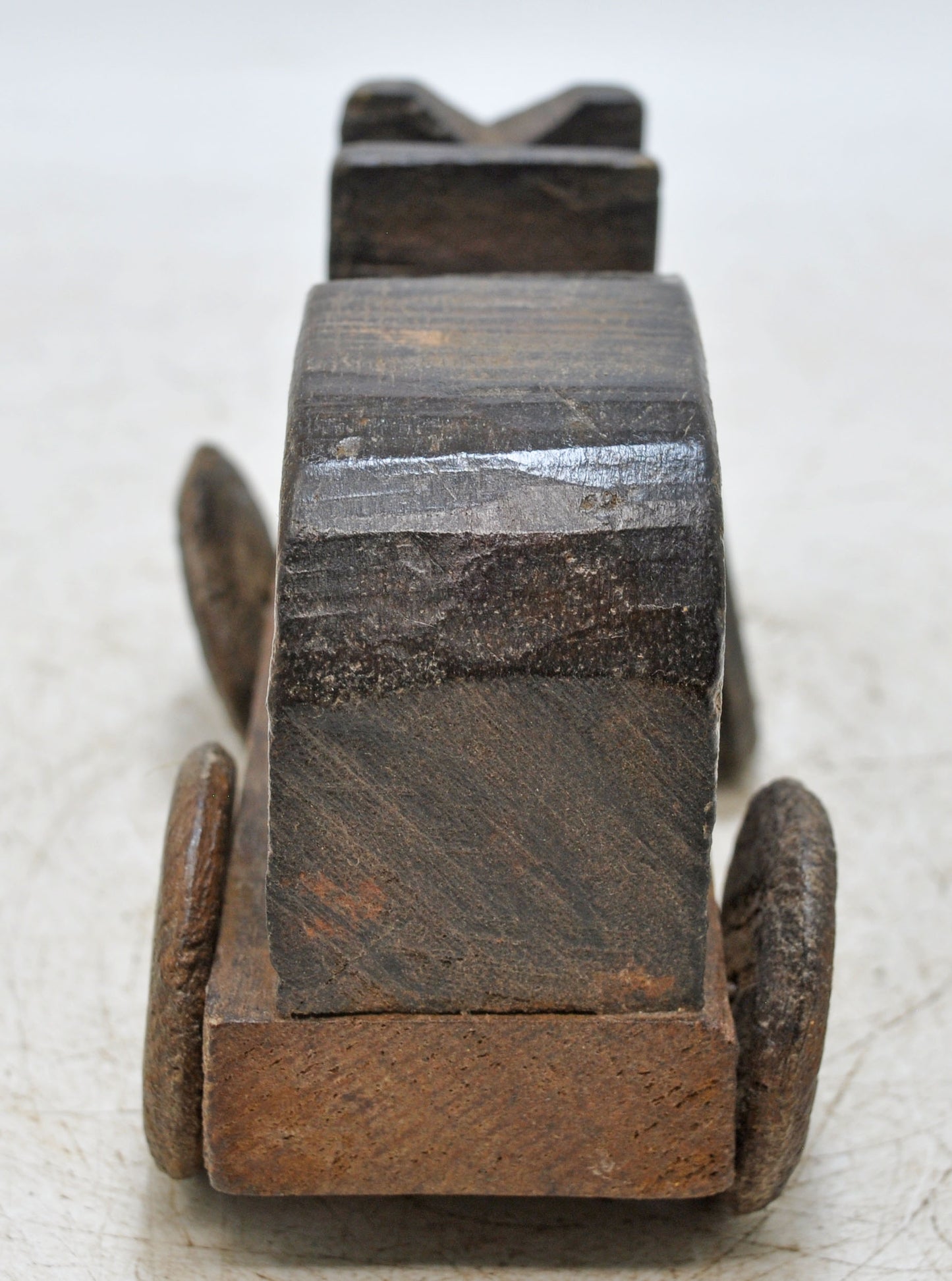 Antique Wooden Cow on Wheels Figurine Original Old Hand Carved