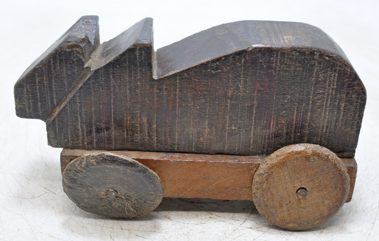 Antique Wooden Cow on Wheels Figurine Original Old Hand Carved