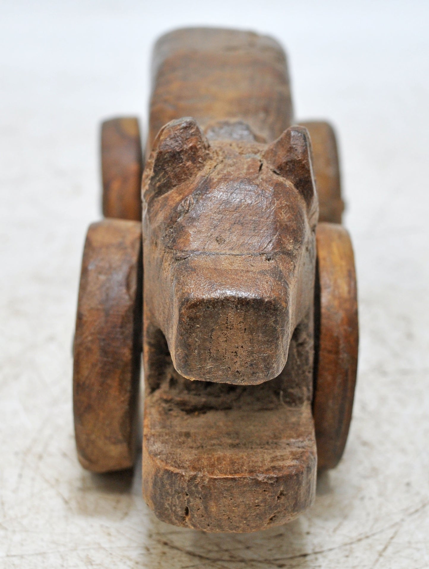 Antique Wooden Cow on Wheels Figurine Original Old Hand Carved