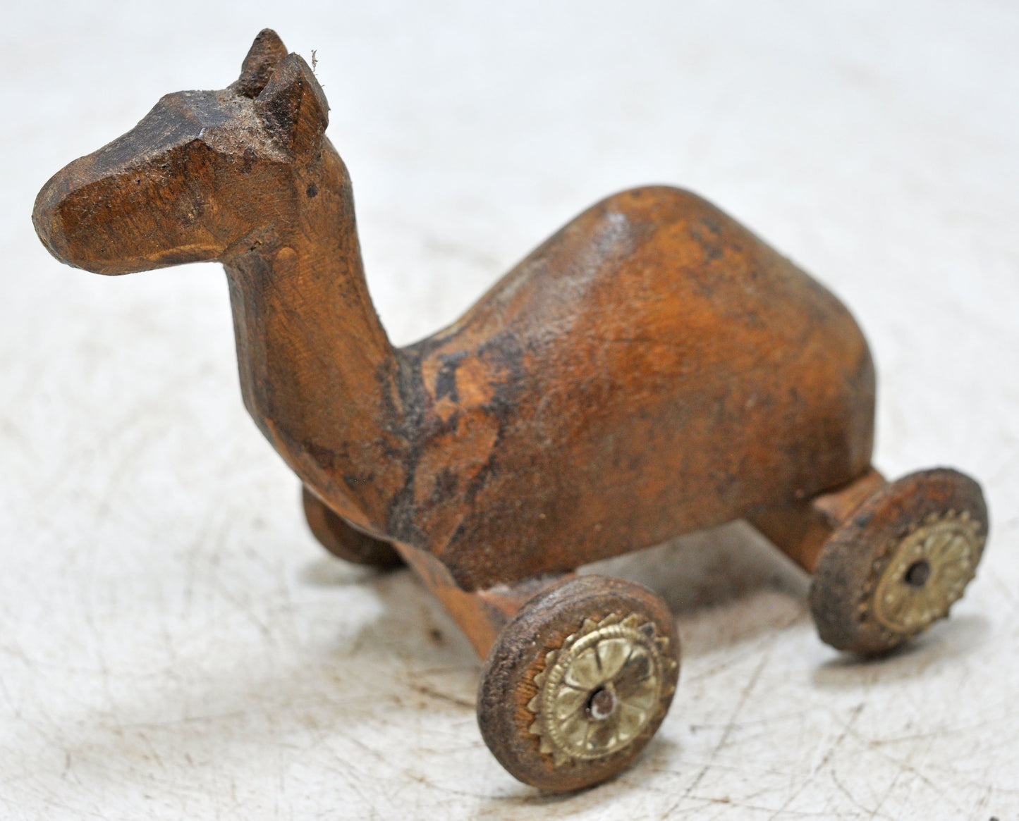 Vintage Wooden Camel on Wheels Figurine Original Old Hand Carved
