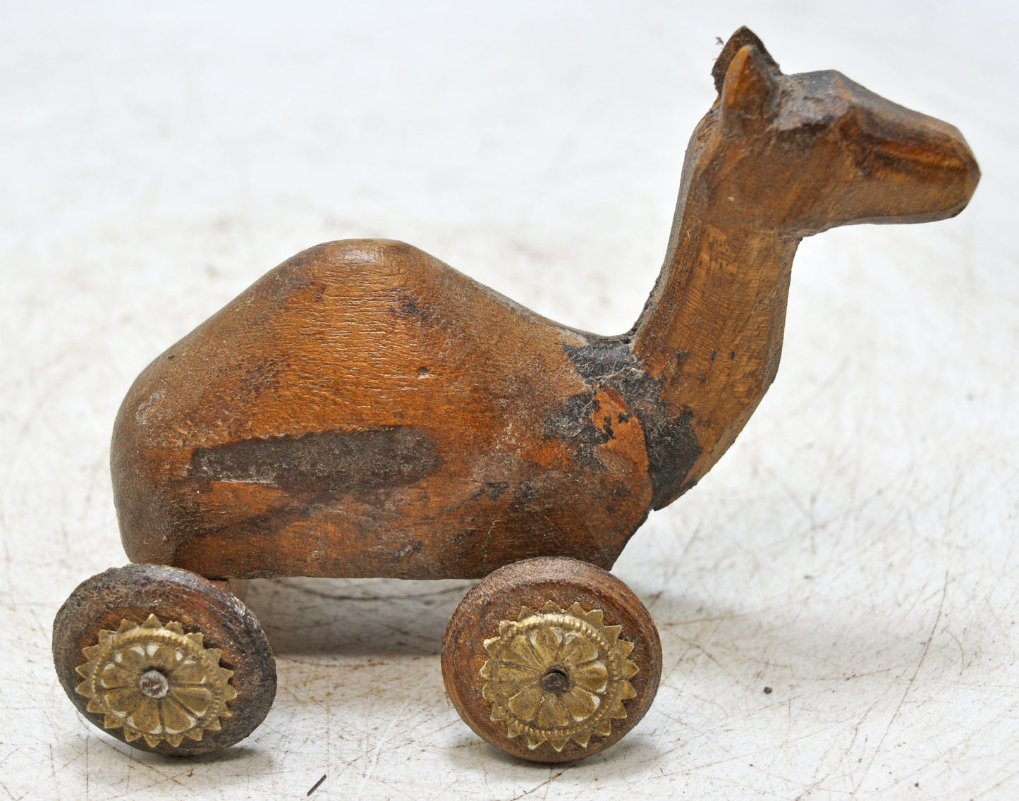 Vintage Wooden Camel on Wheels Figurine Original Old Hand Carved