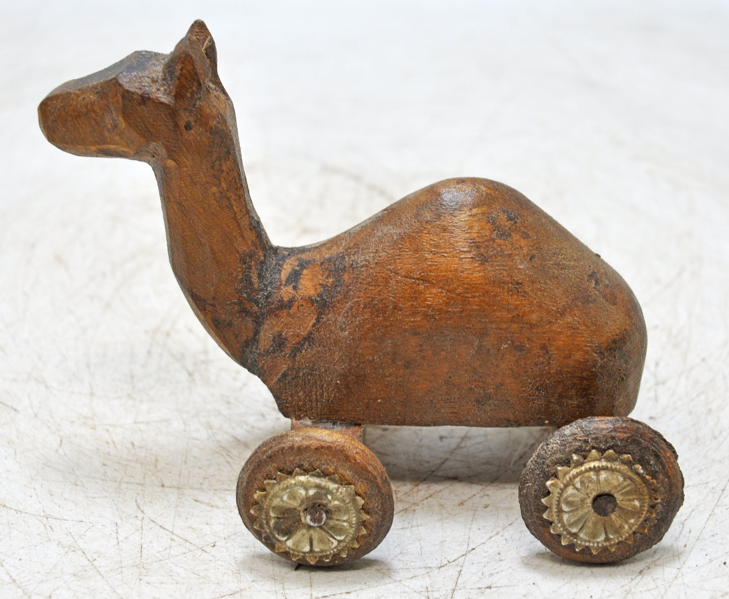Vintage Wooden Camel on Wheels Figurine Original Old Hand Carved