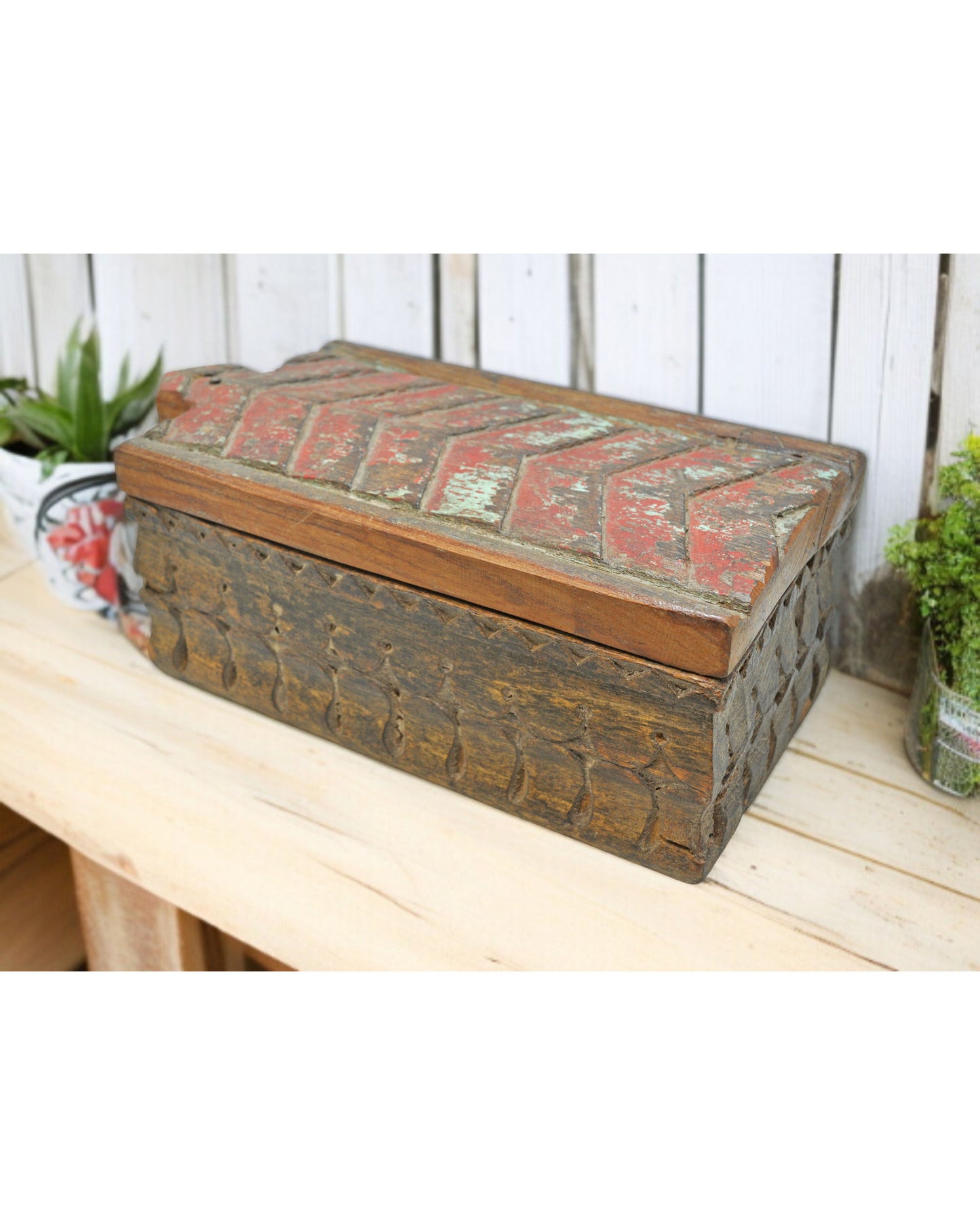 Antique Wooden Kitchenware Spice Box Original Old Hand Carved