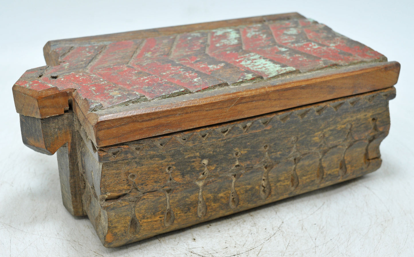 Antique Wooden Kitchenware Spice Box Original Old Hand Carved