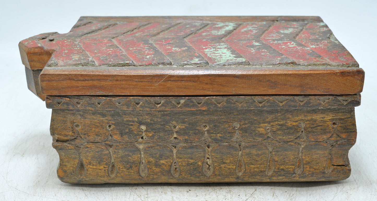 Antique Wooden Kitchenware Spice Box Original Old Hand Carved