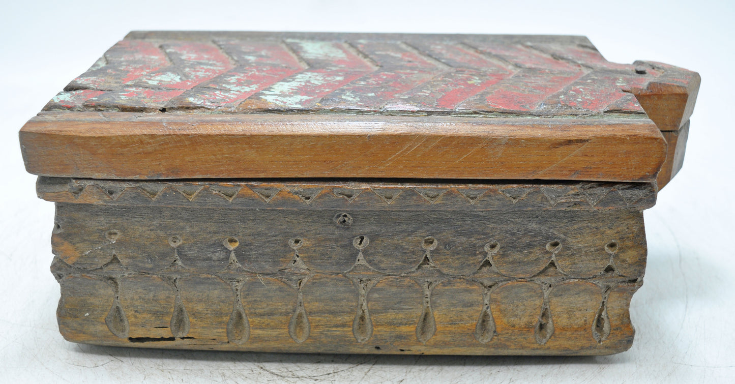 Antique Wooden Kitchenware Spice Box Original Old Hand Carved