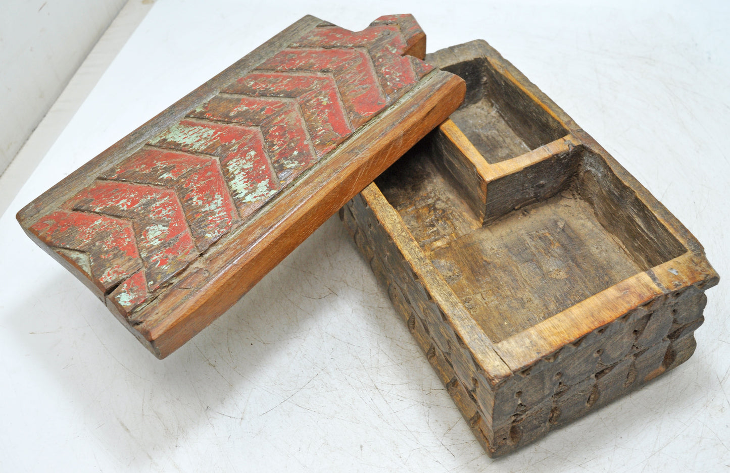 Antique Wooden Kitchenware Spice Box Original Old Hand Carved