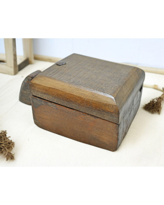 Antique Wooden Kitchenware Spice Box Original Old Hand Carved