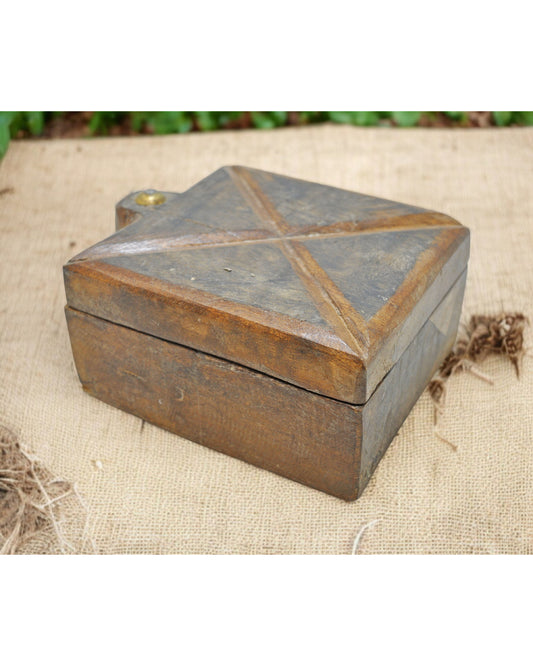 Antique Wooden Kitchenware Spice Box Original Old Hand Carved