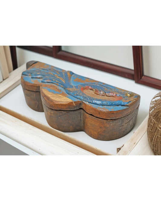 Antique Wooden Kitchenware Spice Box Original Old Hand Carved