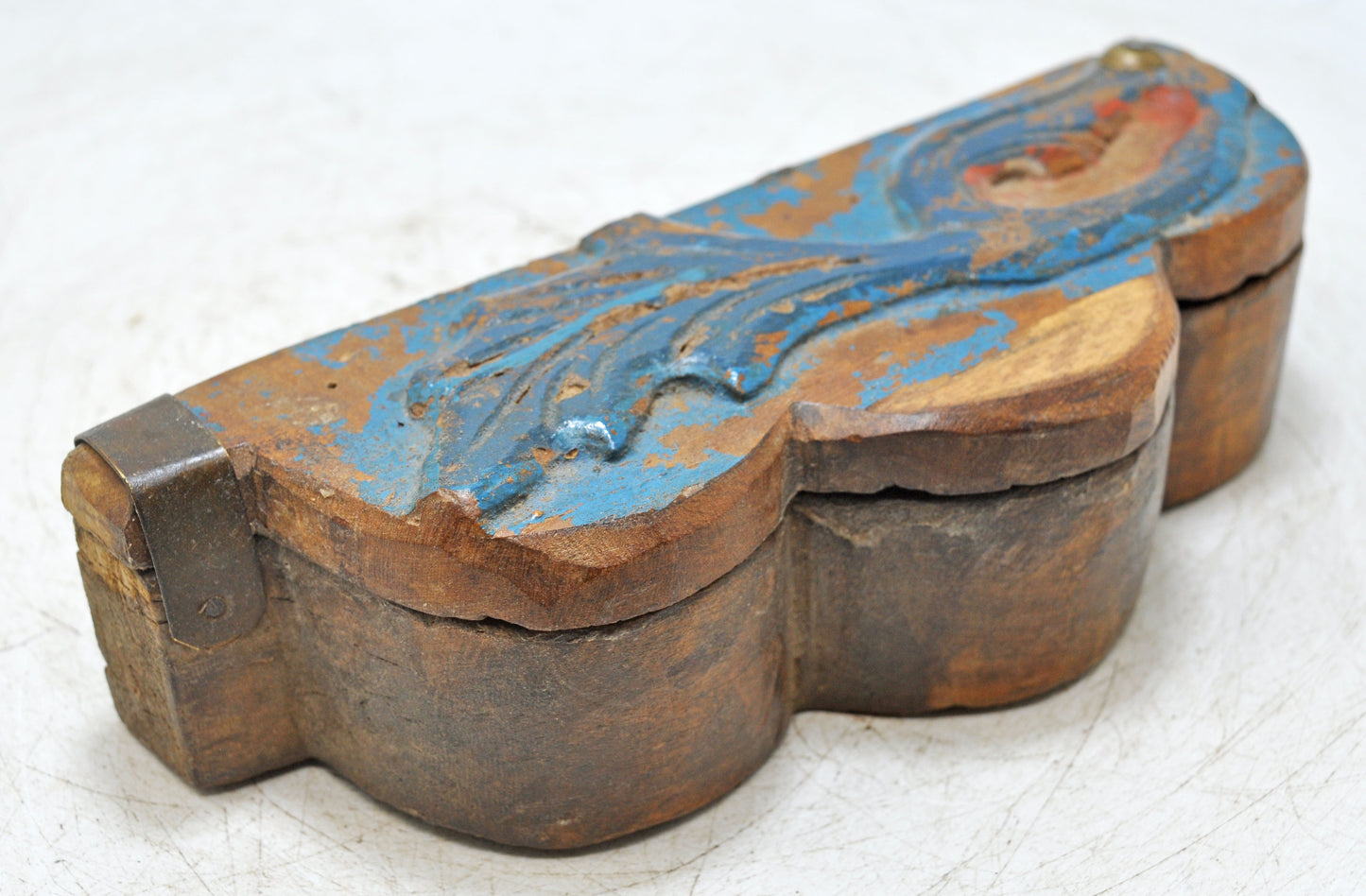 Antique Wooden Kitchenware Spice Box Original Old Hand Carved