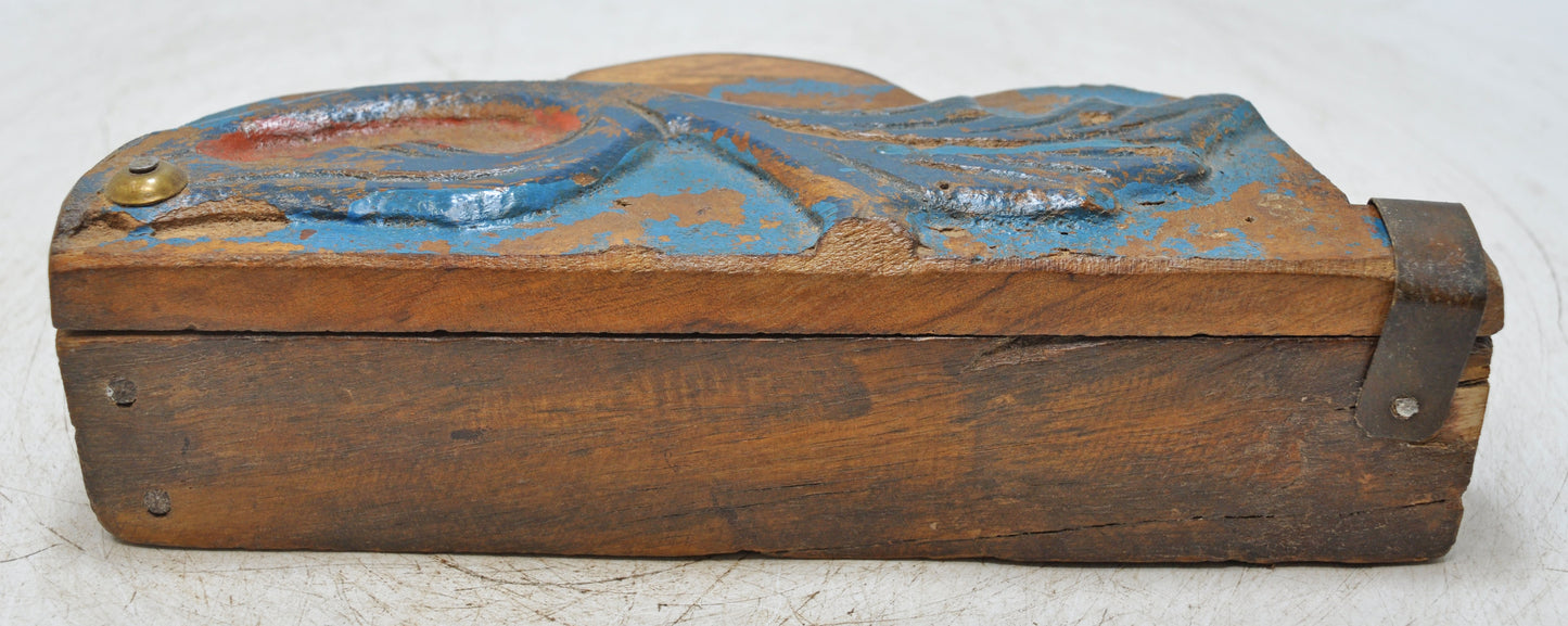 Antique Wooden Kitchenware Spice Box Original Old Hand Carved