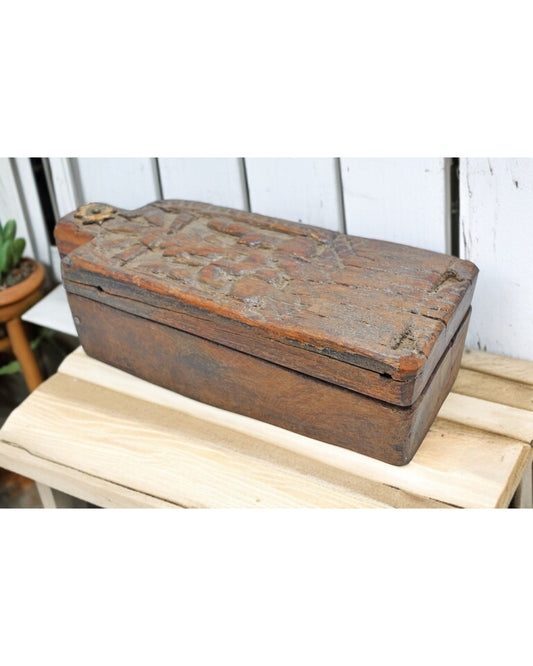 Antique Wooden Kitchenware Spice Box Original Old Hand Carved