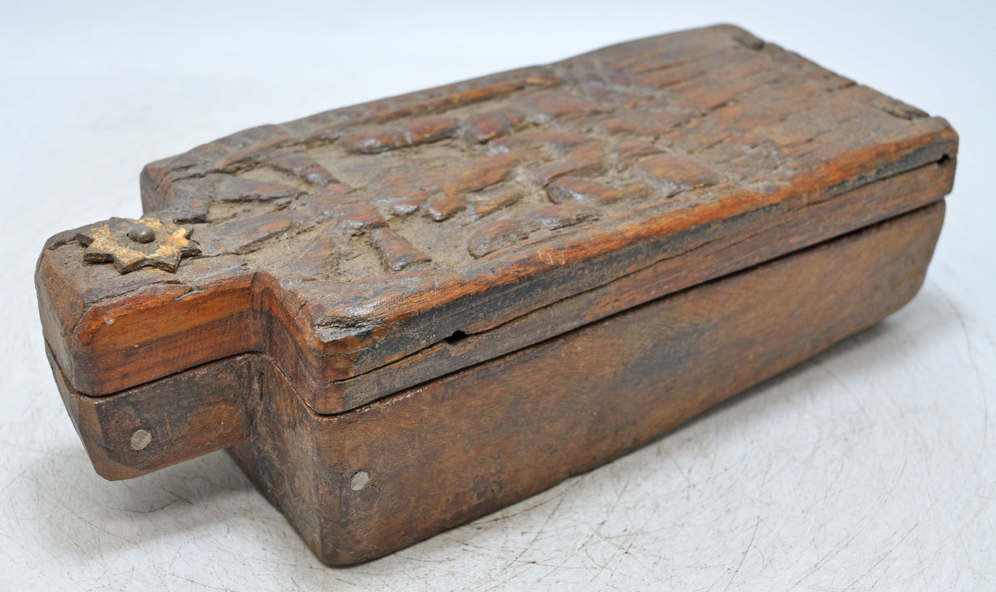 Antique Wooden Kitchenware Spice Box Original Old Hand Carved