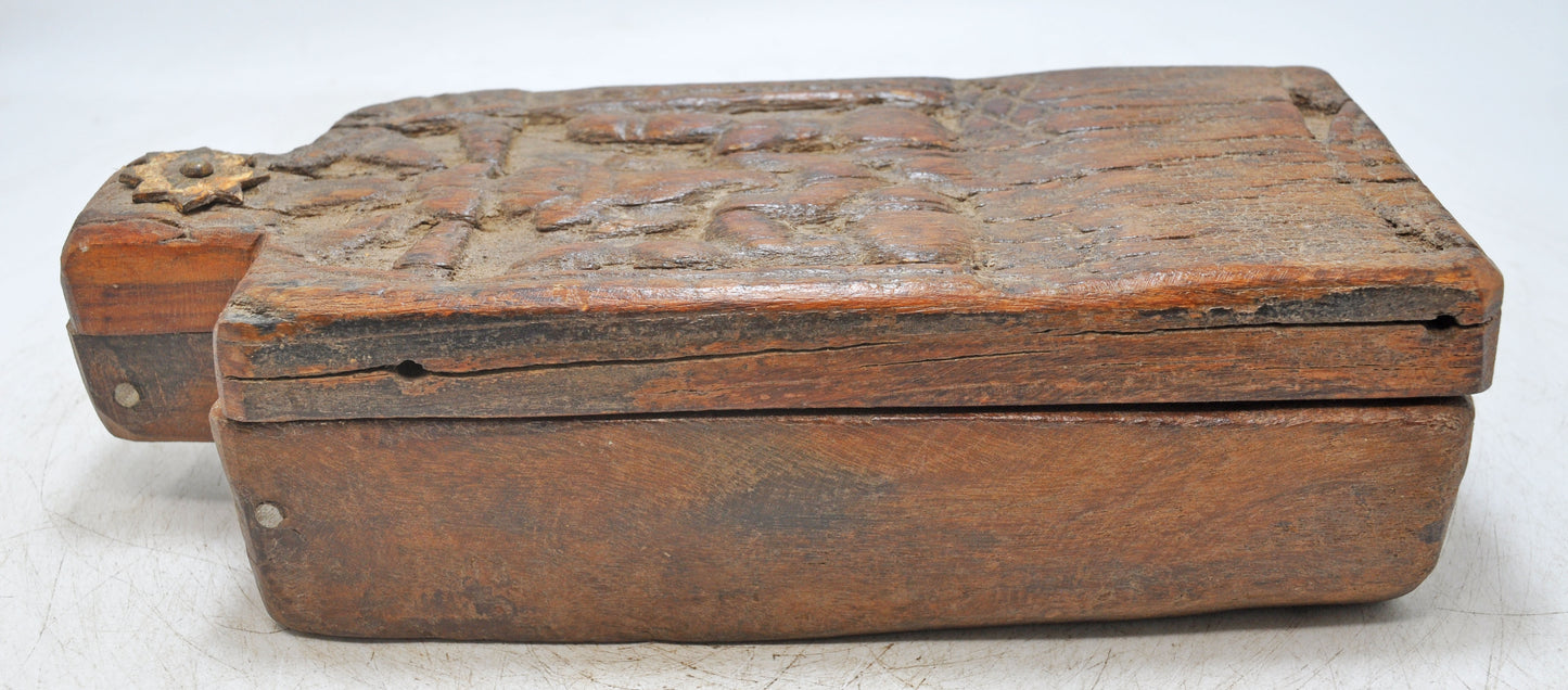 Antique Wooden Kitchenware Spice Box Original Old Hand Carved