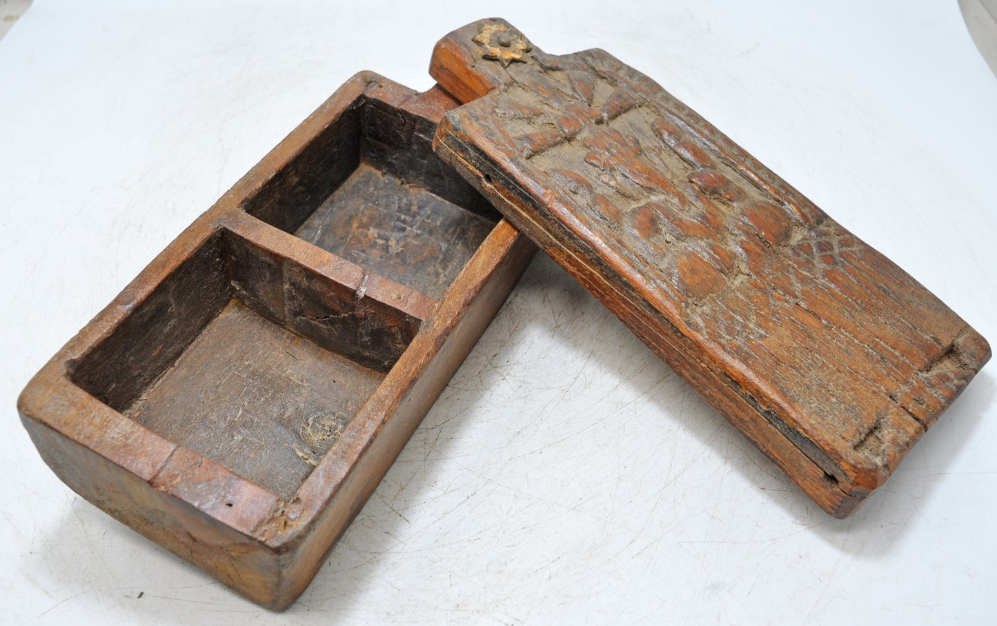 Antique Wooden Kitchenware Spice Box Original Old Hand Carved