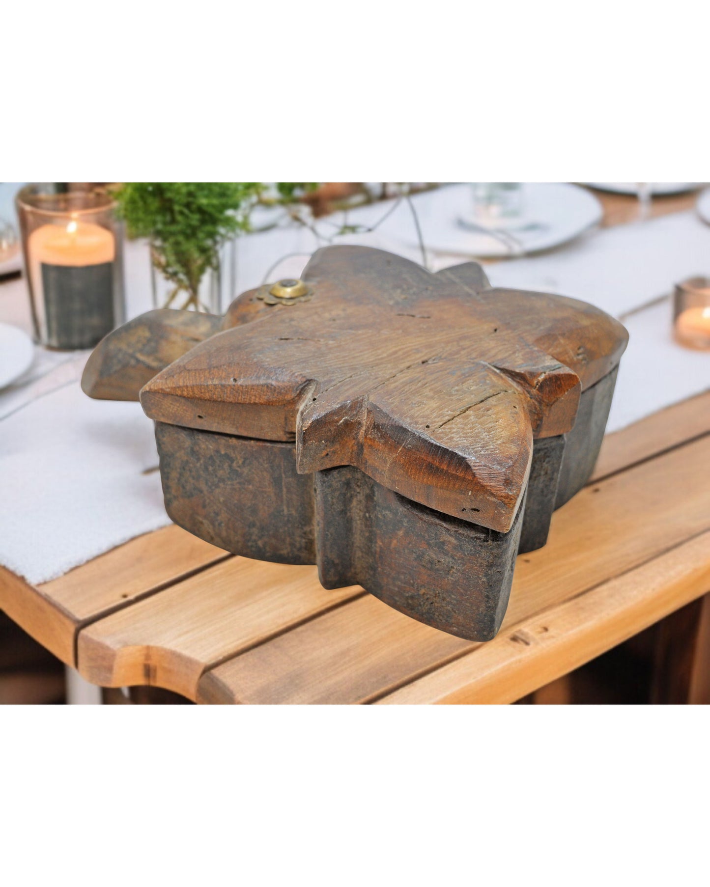 Antique Wooden Kitchenware Spice Box Original Old Hand Carved