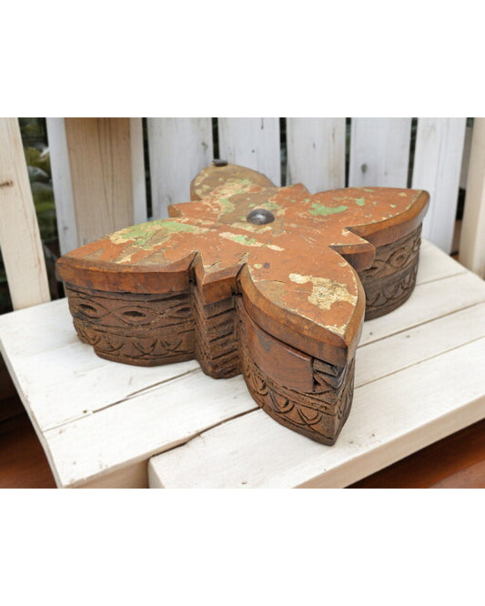 Antique Wooden Kitchenware Spice Box Original Old Hand Carved