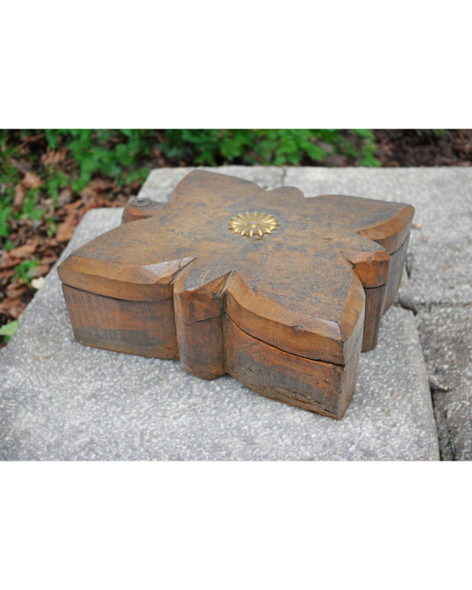 Antique Wooden Kitchenware Spice Box Original Old Hand Carved