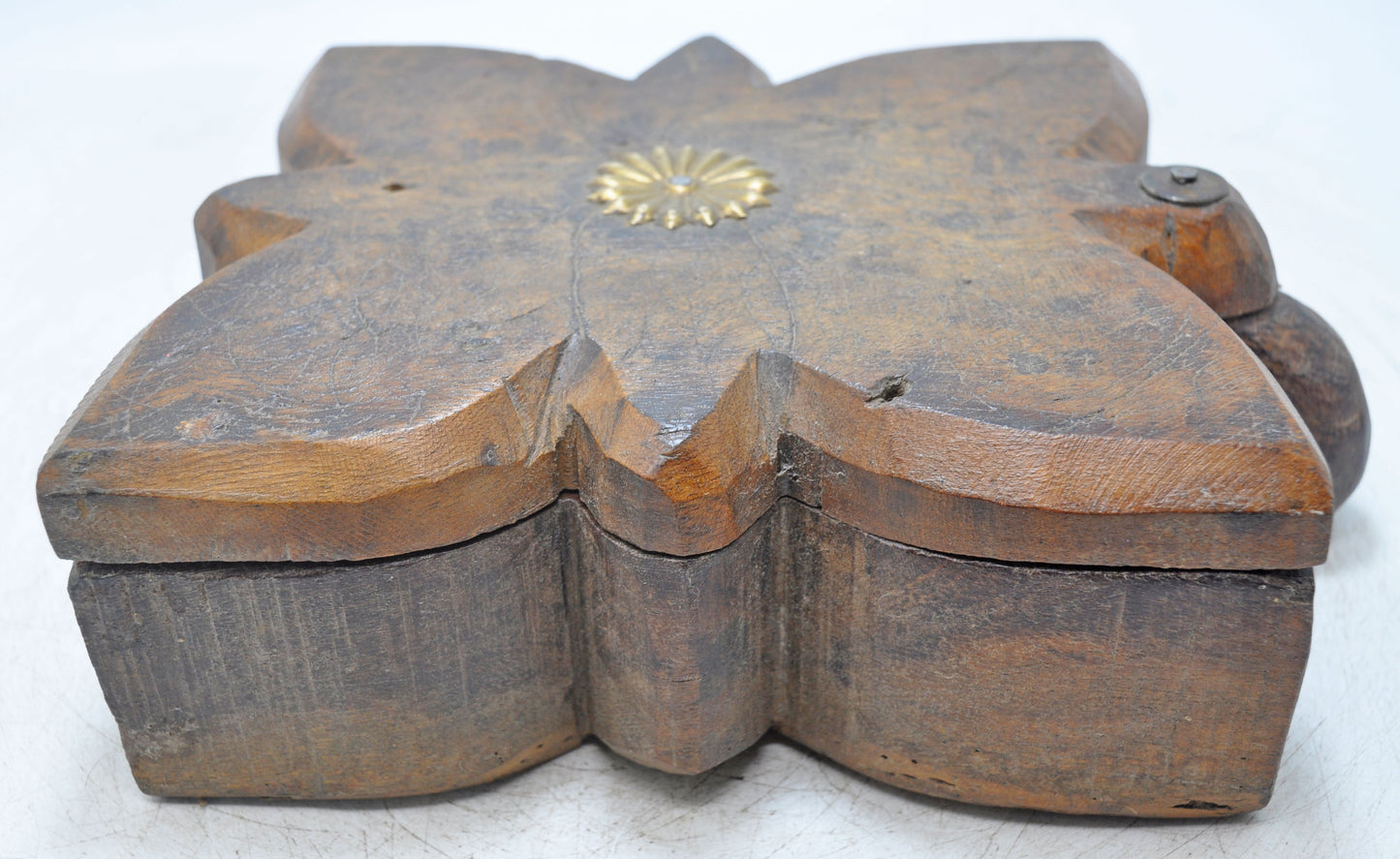 Antique Wooden Kitchenware Spice Box Original Old Hand Carved
