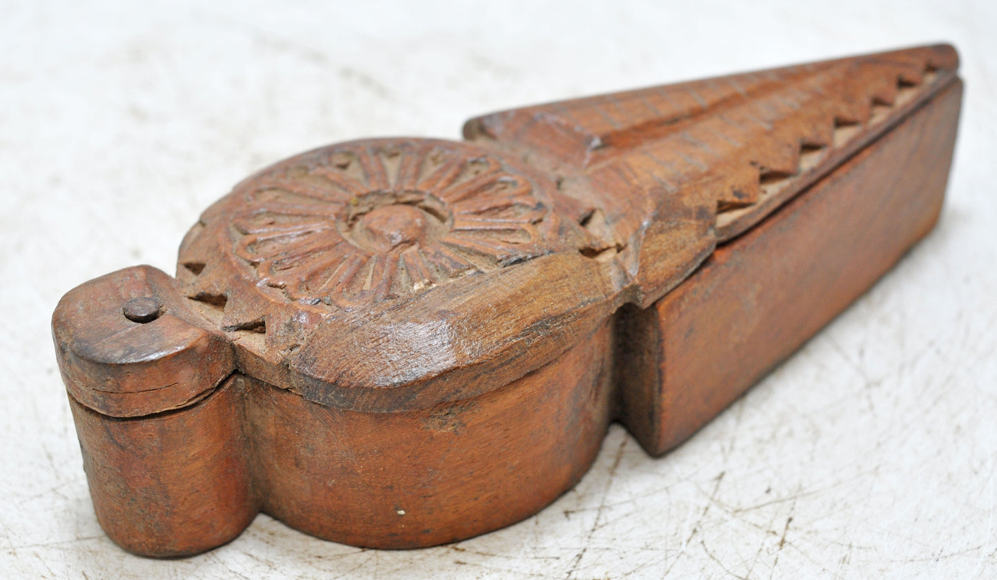 Antique Wooden Kum Kum Powder Tika Box Original Old Hand Carved