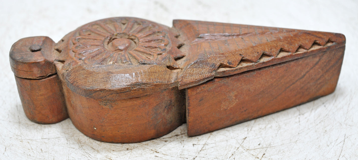 Antique Wooden Kum Kum Powder Tika Box Original Old Hand Carved