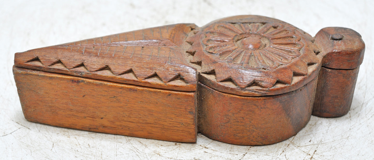Antique Wooden Kum Kum Powder Tika Box Original Old Hand Carved